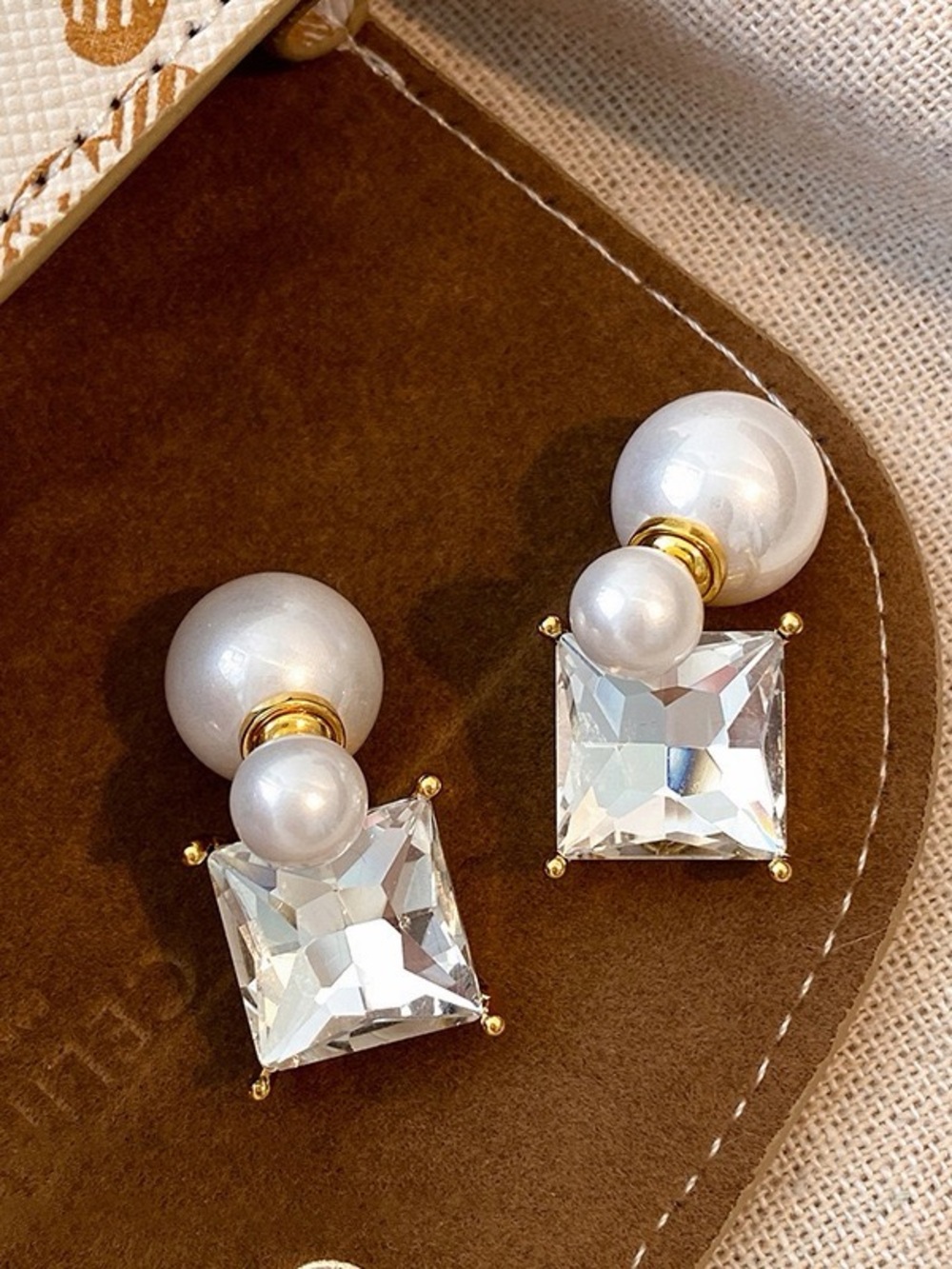 Full Titanium Steel Pearl & Crystal Drop Earrings - White Pearlescent